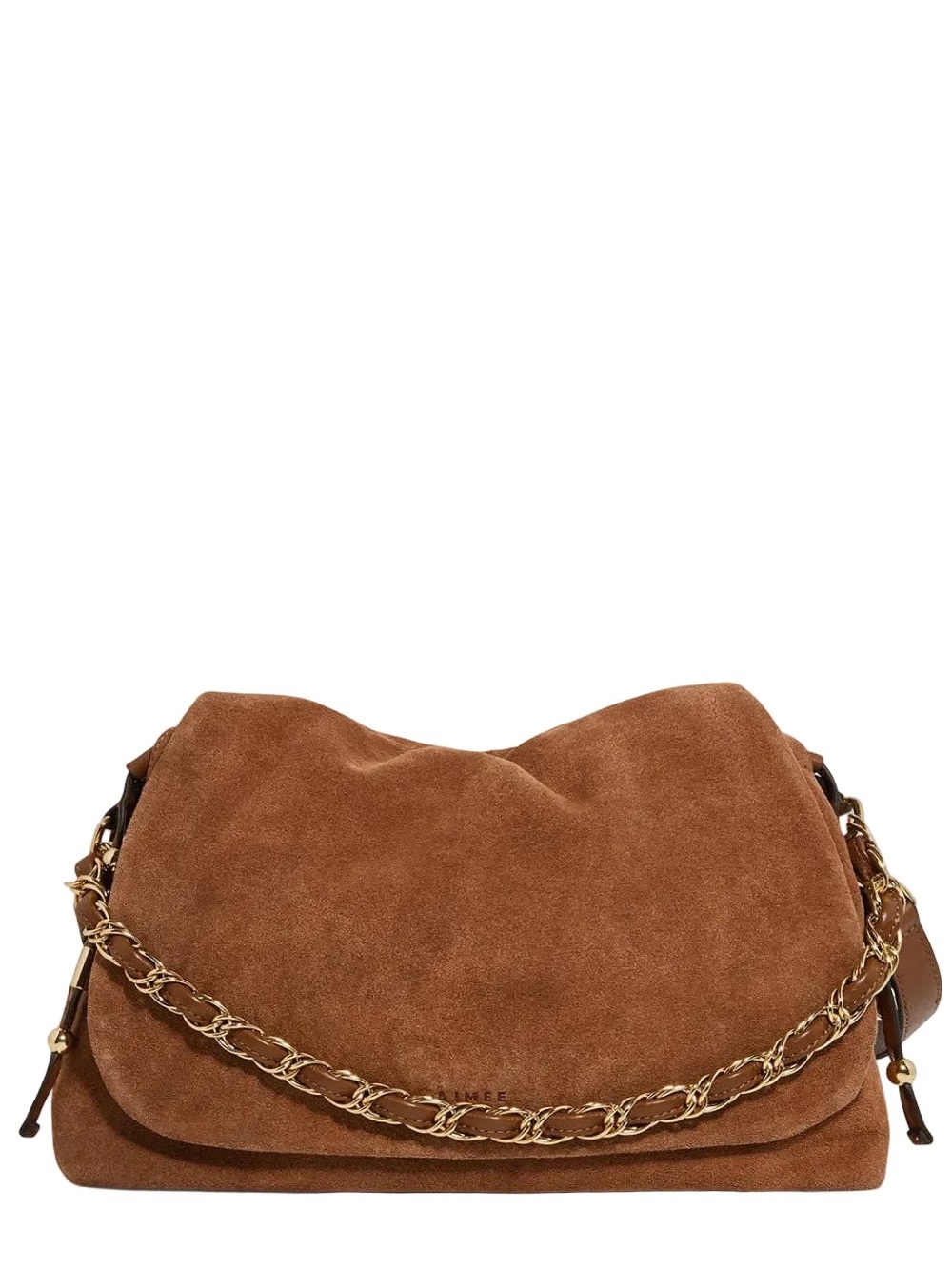 Suede Chain-Trim Shoulder Bag in Brown